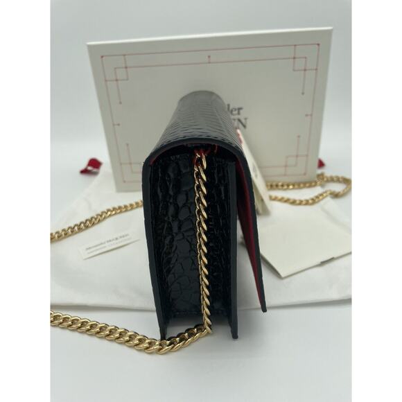 NEW ALEXANDER MCQUEEN BLACK LEATHER SKULL CROC CHAIN BAG PURSE NWT BOX - Picture 8 of 12